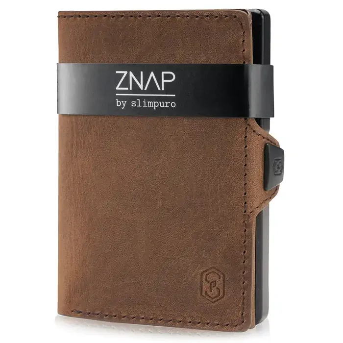 ZNAP Slim Wallet minicartera, monedero, billetera | Hasta 8 tarjetas bancarias | Fácil de manejar: tarjetas en abanico | Compartimiento para monedas y billetes | Diseño delgado | Plana | Duradera | 8 Certificato