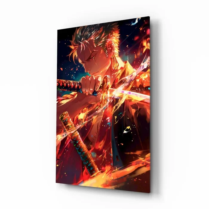 Zoro in Flames Glass Wall Art Designer Collection – 28.5 » X 18 «